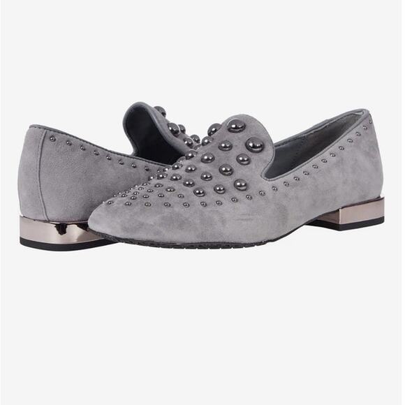 Donald J Pliner Rehbel 2 Gray Suede Pewter Studs Loafer Size 6M - Picture 2 of 8